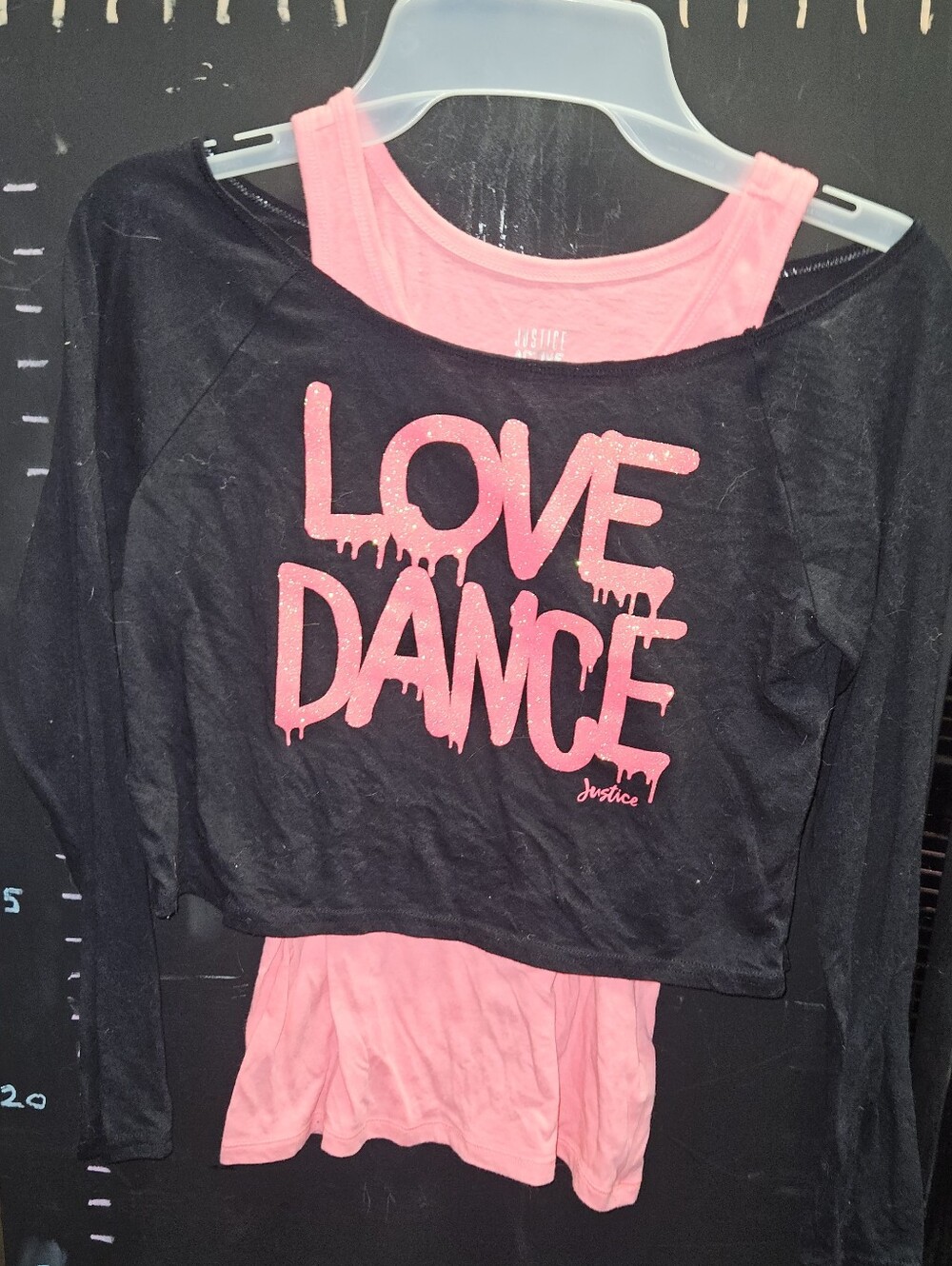 Justice Active Pink Performance Tee with Silver Logo Love Dance Print Size 10